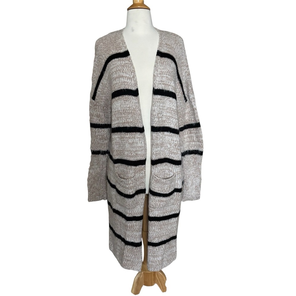 Long Cardigan Open Front Impeccable Pig Cream Beige Black Cozy Lounge Sweater
